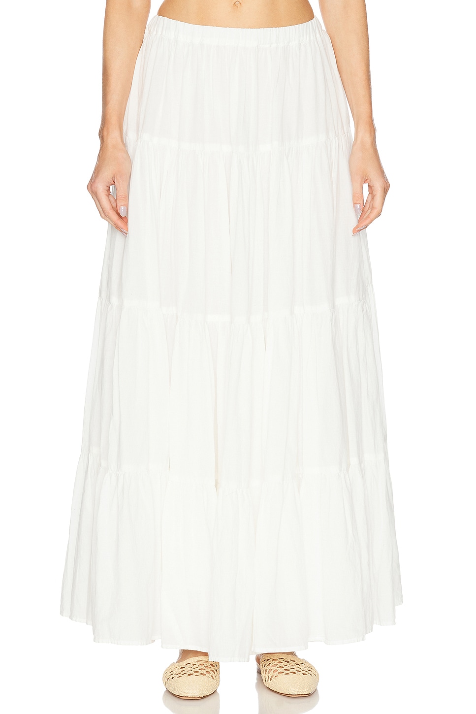 Image 1 of SPRWMN Shirred Ruffle Tiered Skirt in White