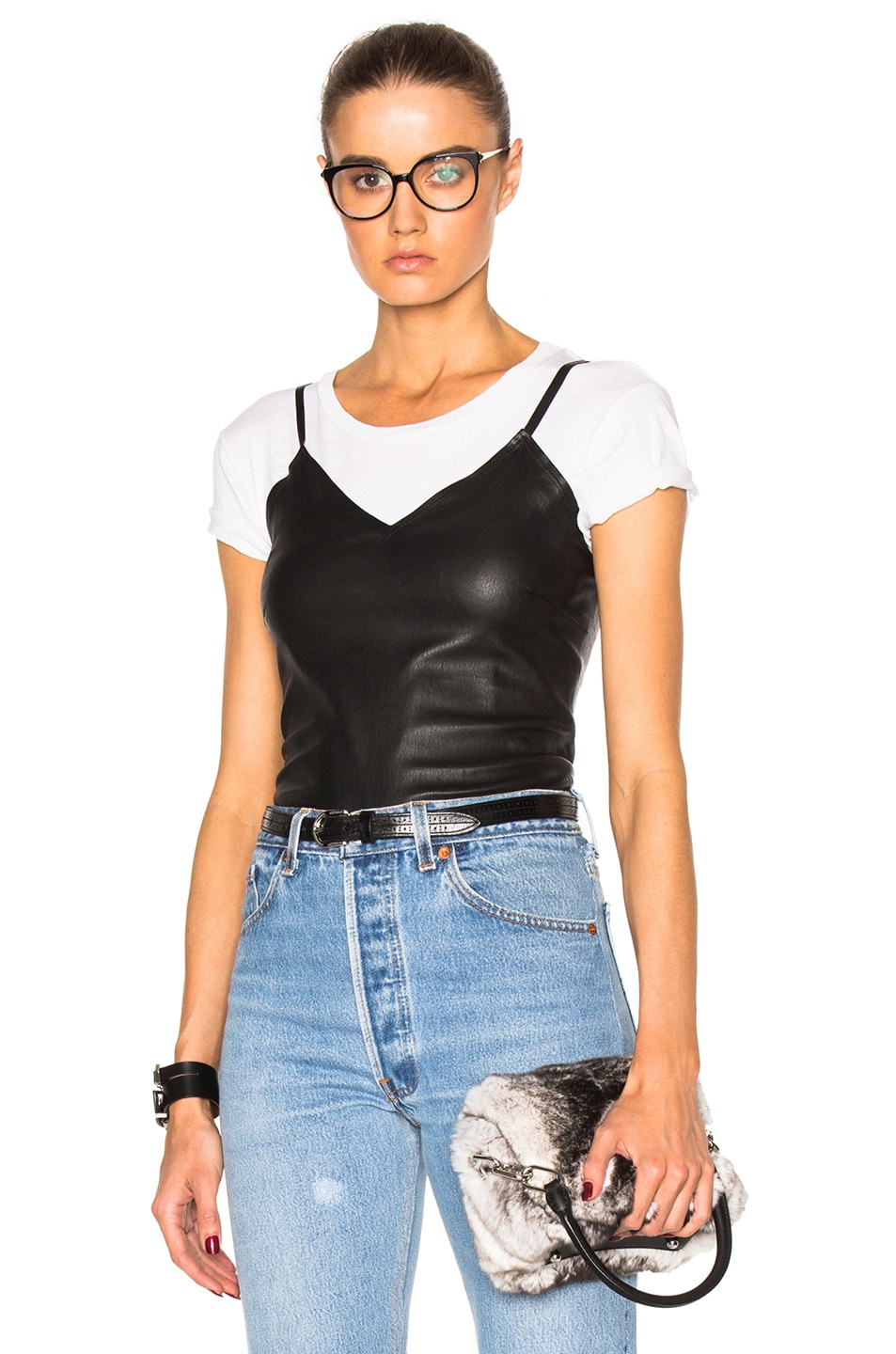 Image 1 of SPRWMN Leather Camisole Top in Black