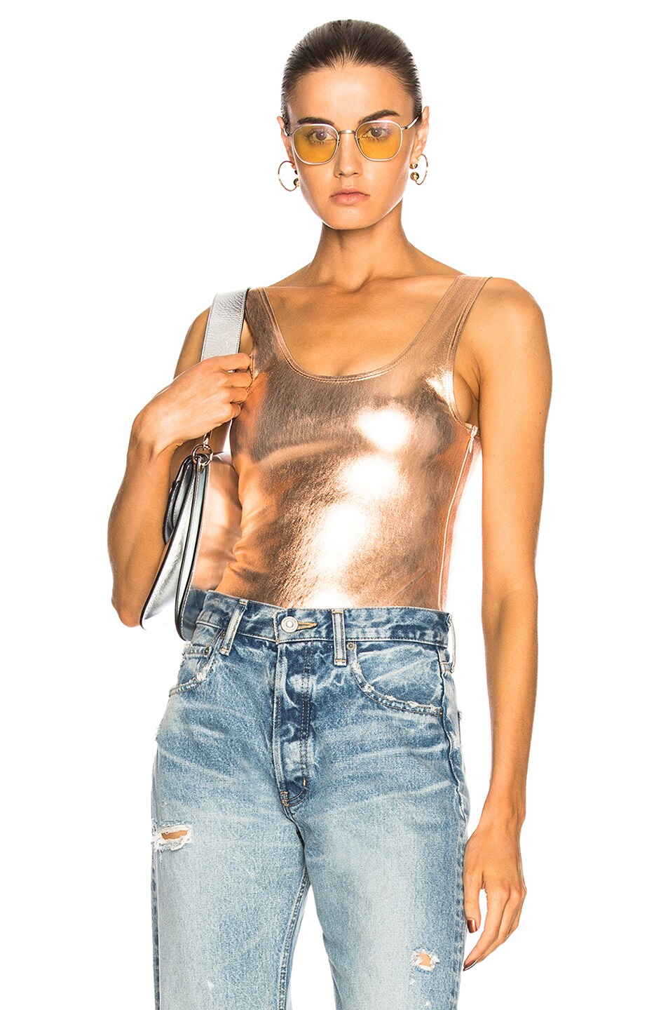 Image 1 of SPRWMN for FWRD Leather Bodysuit in Rose Gold
