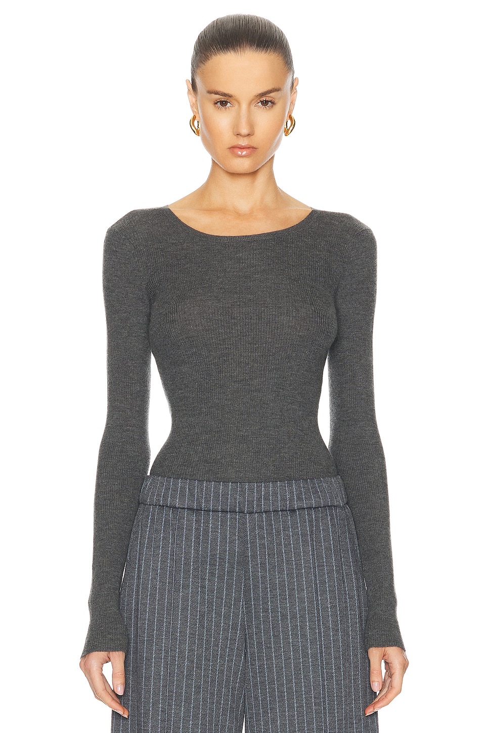 Shop Sprwmn Long Sleeve Cashmere Baby Tee In Grey