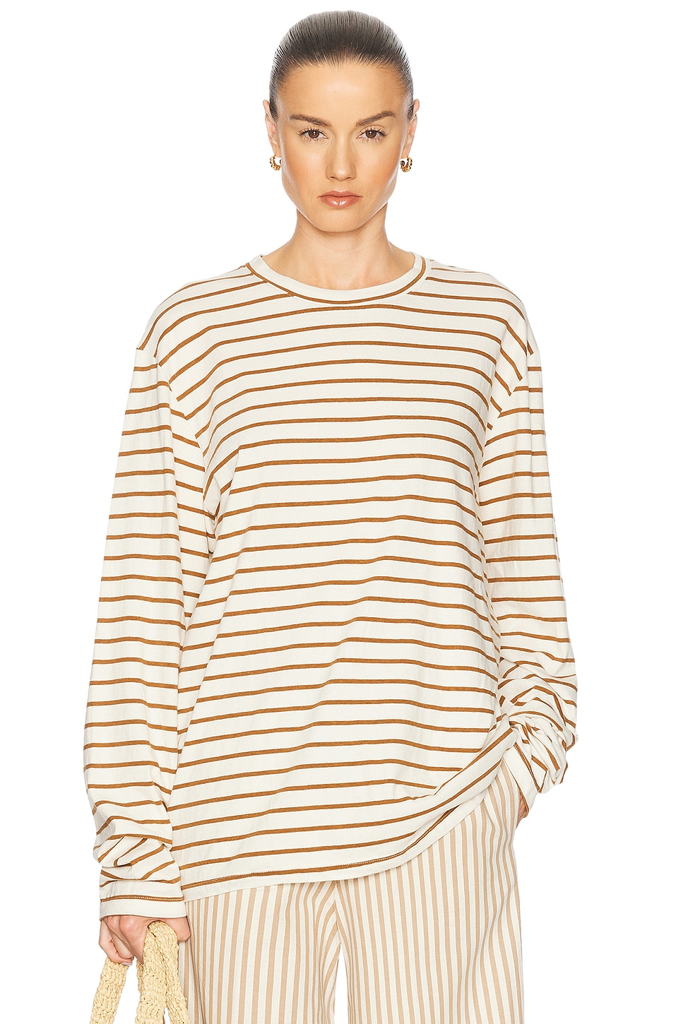 Long Sleeve Oversized Tee in Tan,Cream