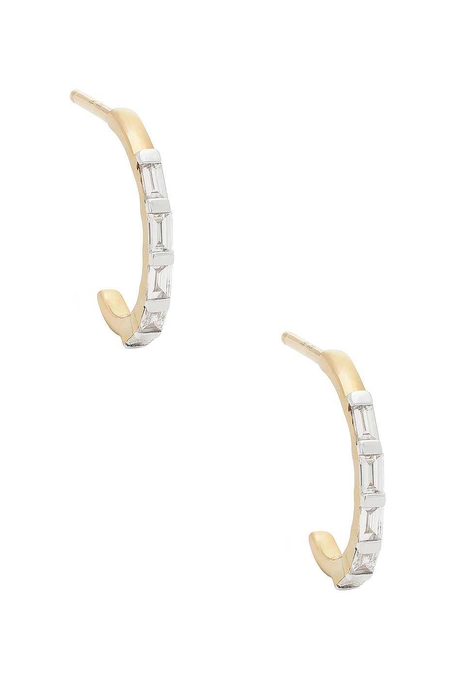 Image 1 of STONE AND STRAND Baguette For Eternity Huggie Earrings in Gold & White