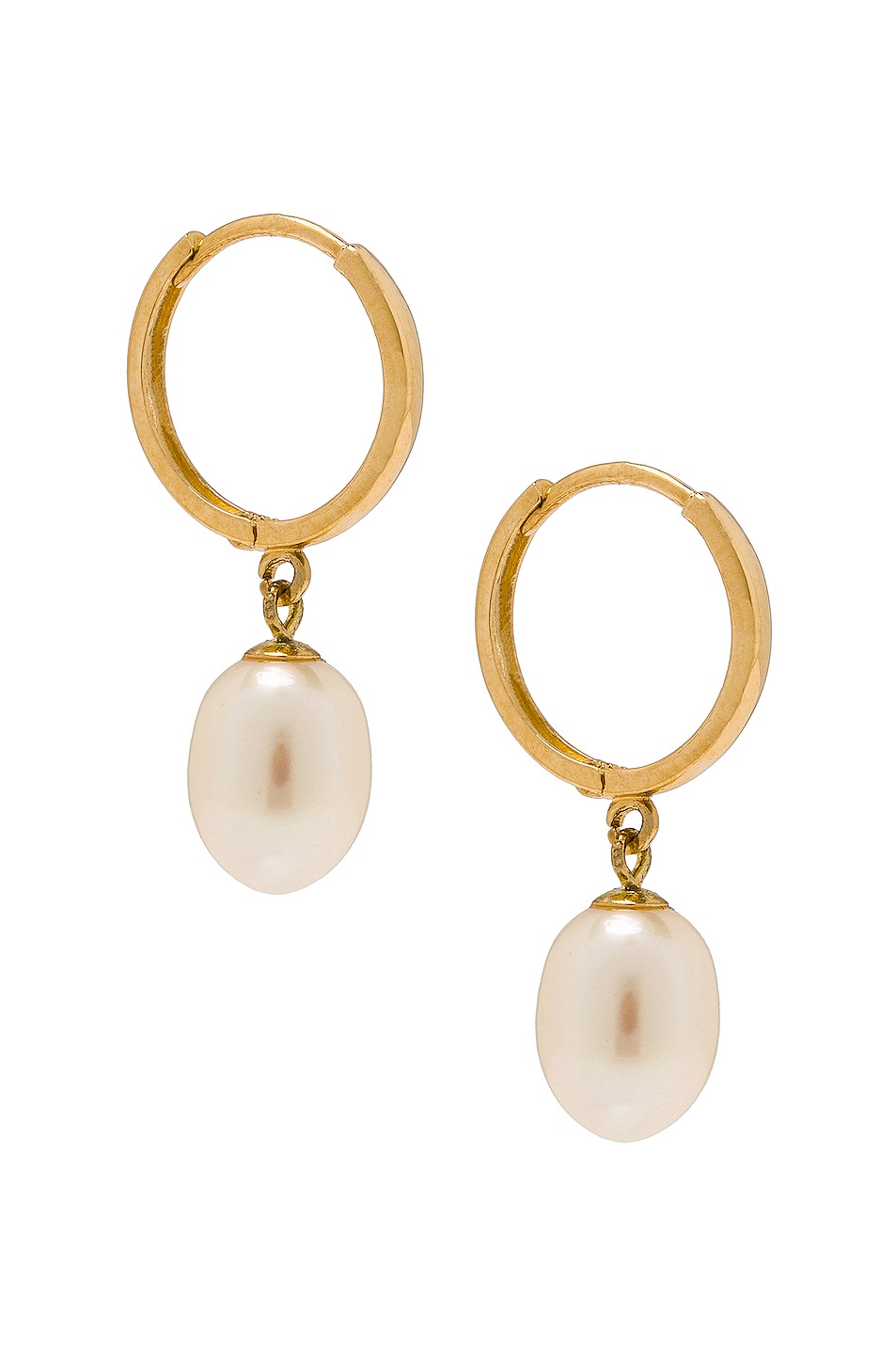 Image 1 of STONE AND STRAND Elliptical Pearl Huggie Earrings in Gold & Pearl