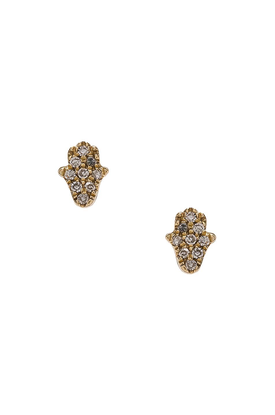 Image 1 of STONE AND STRAND Teeny Diamond Hamsa Stud Earrings in 14k Yellow Gold & White Diamond