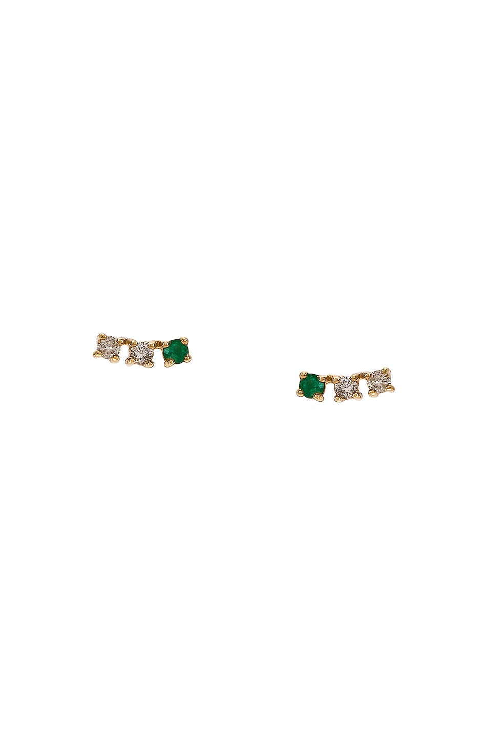Image 1 of STONE AND STRAND Floating Emerald Curve Stud Earrings in 14k Yellow Gold
