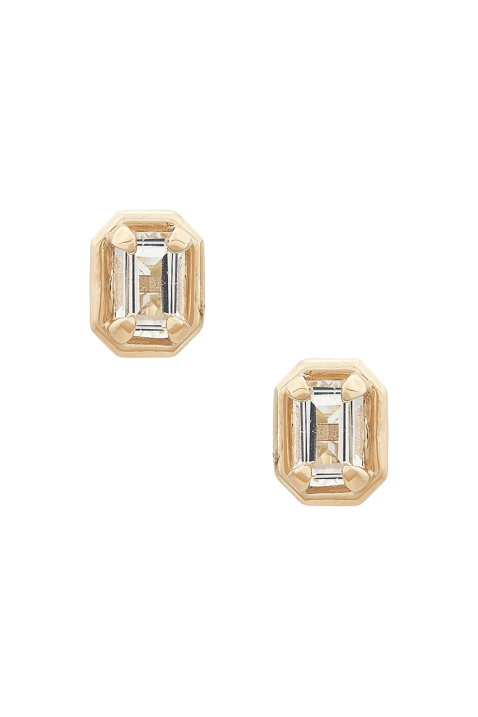 Image 1 of STONE AND STRAND Bonbon Emerald Cut Stud Earrings In 14k Yellow Gold & White Topaz in 14k Yellow Gold & White Topaz