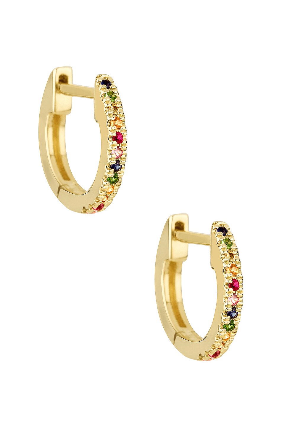 Image 1 of STONE AND STRAND Rainbow Sapphire Pave Huggie Earrings in Gold & Multi