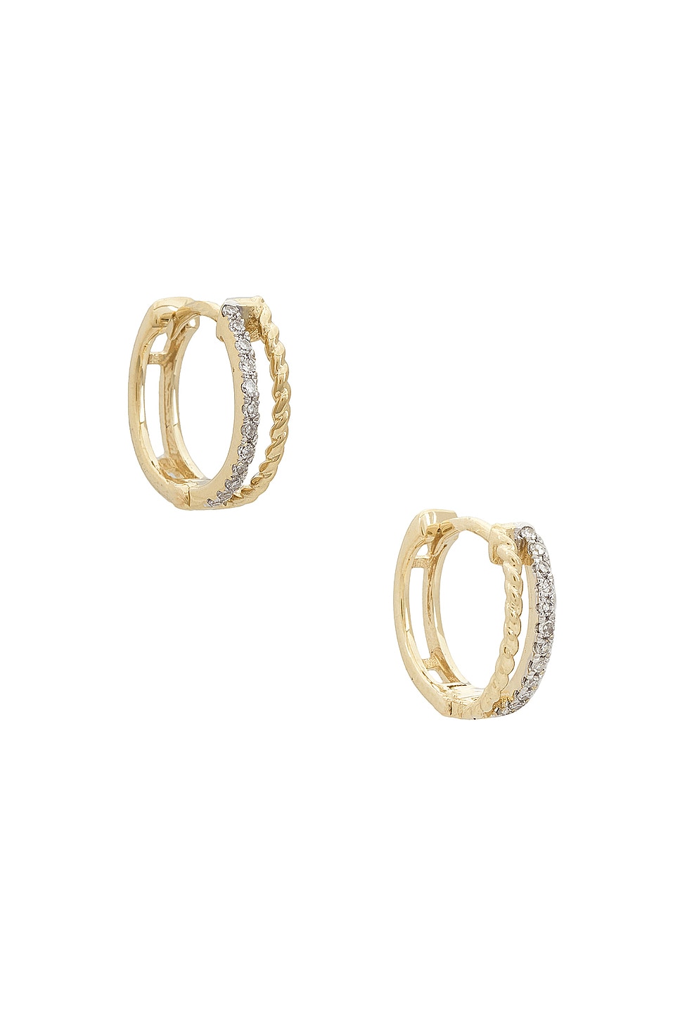 Image 1 of STONE AND STRAND Velvet Rope Pave Second Hole Huggies Earrings in 10k Yellow Gold & White Diamond
