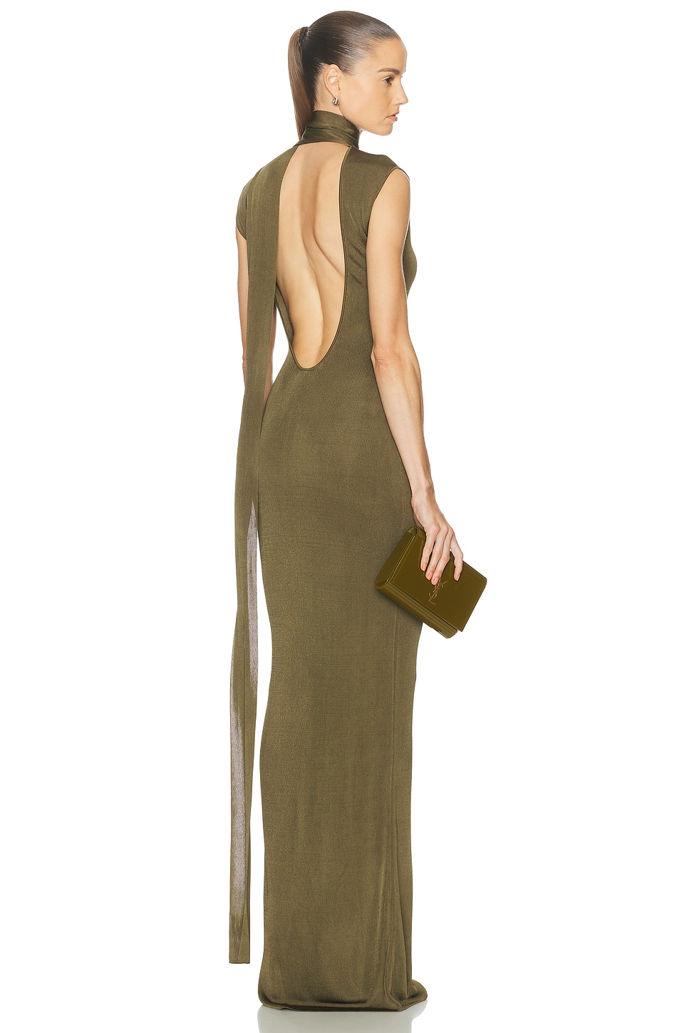 Image 1 of SRG Dianne Scarf Wrap Gown in Pine Green