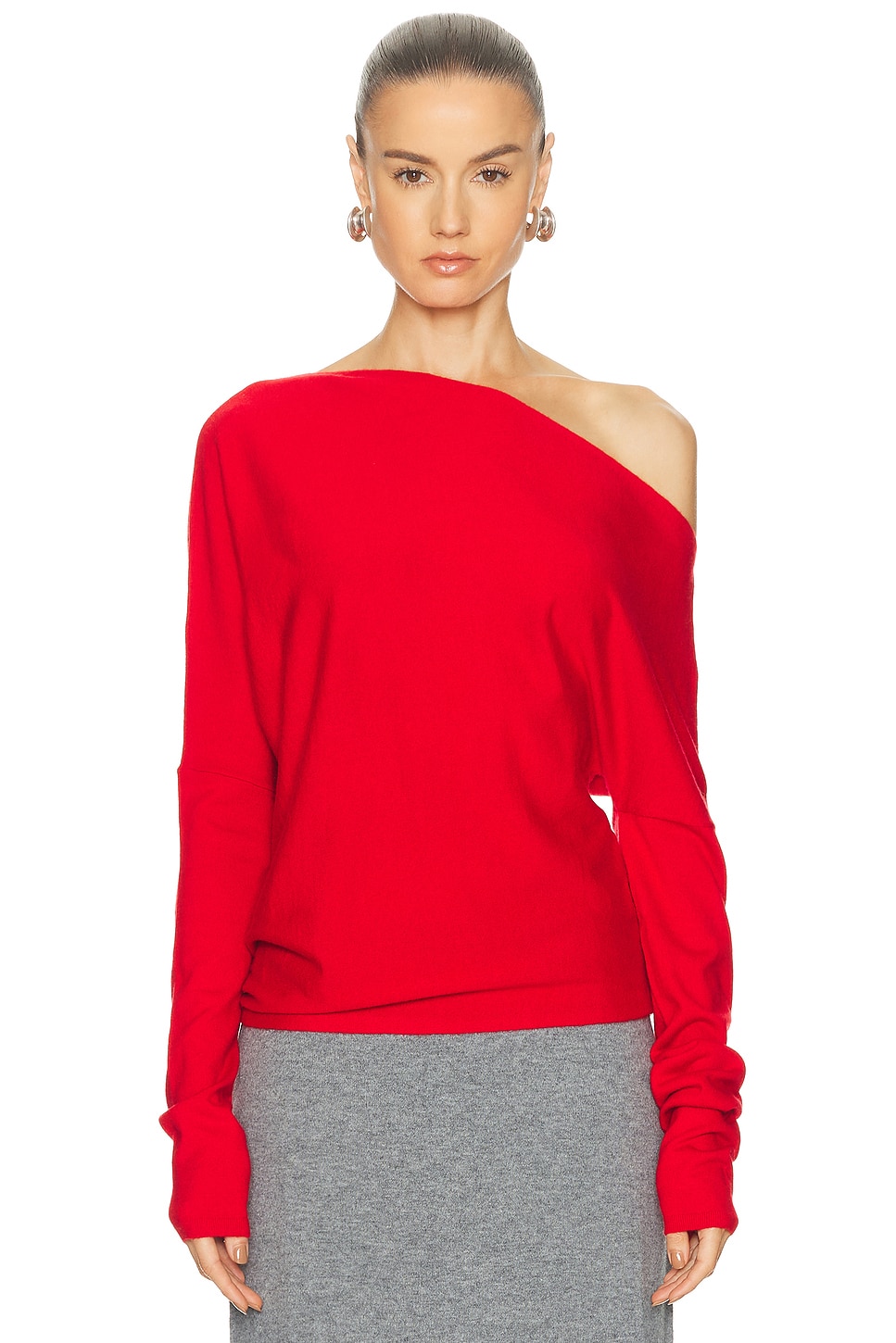 Image 1 of SRG Yolaine Cashmere Off-shoulder Sweater in Red