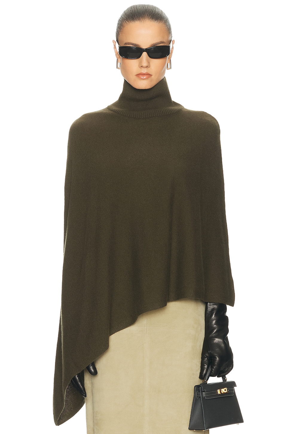 Image 1 of SRG Axele Cashmere Knit Cape in Dark Olive