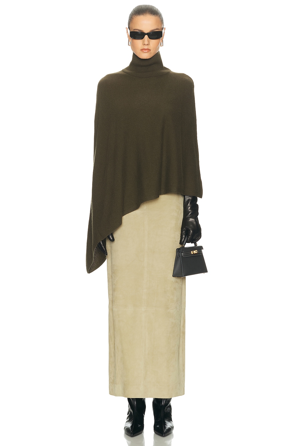Image 5 of SRG Axele Cashmere Knit Cape in Dark Olive
