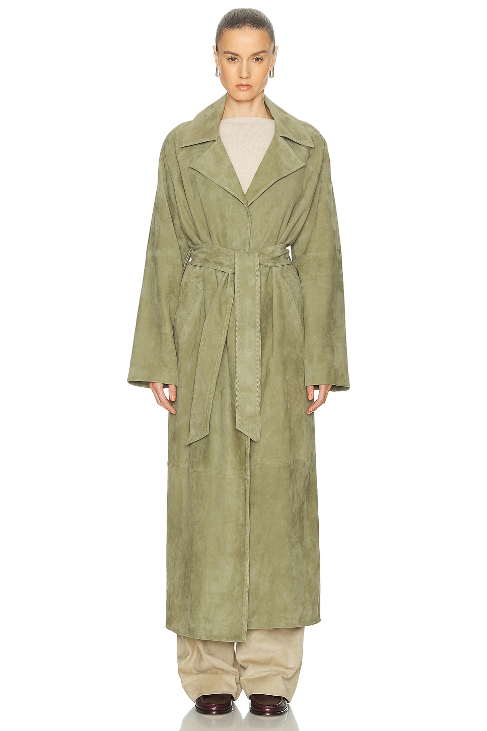 Image 1 of SRG Louise Suede Coat in Dark Sage Green