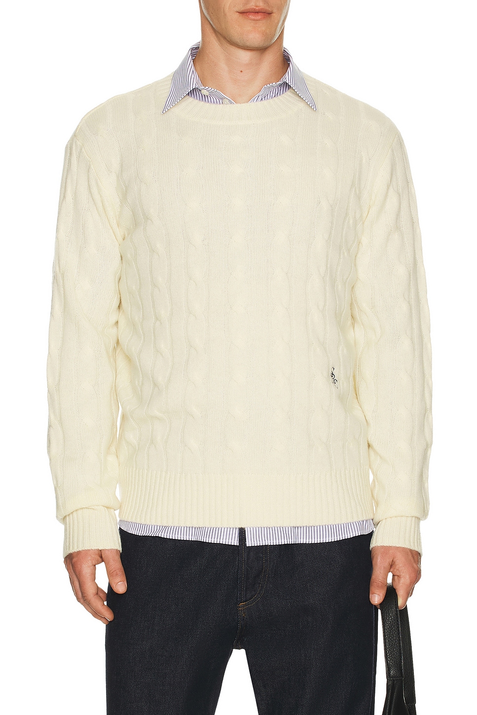 Image 1 of Sporty & Rich Cable Knit Cashmere Sweater in Ecru