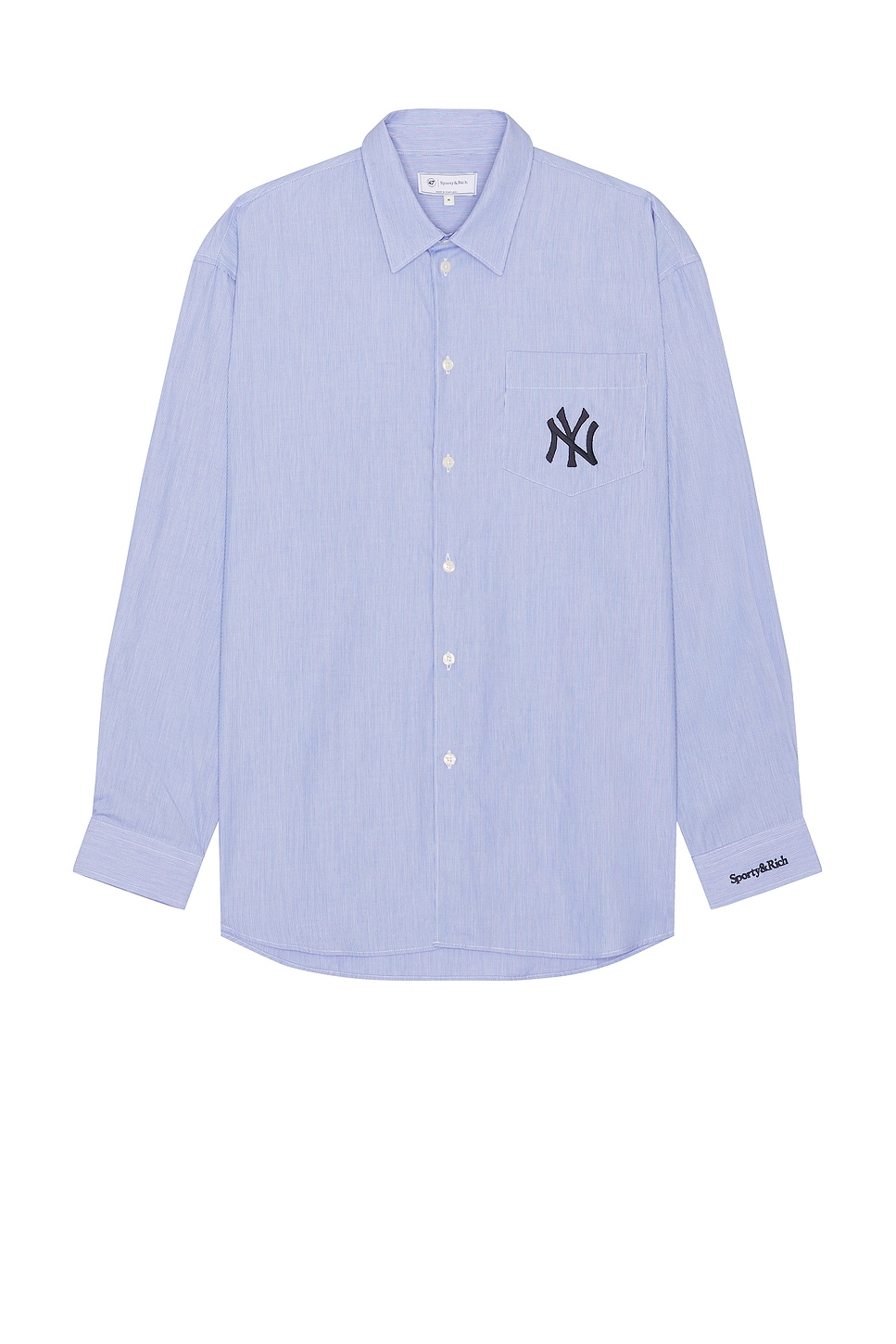 Image 1 of Sporty & Rich Yankees Serif Oversized Shirt in White & Light Blue