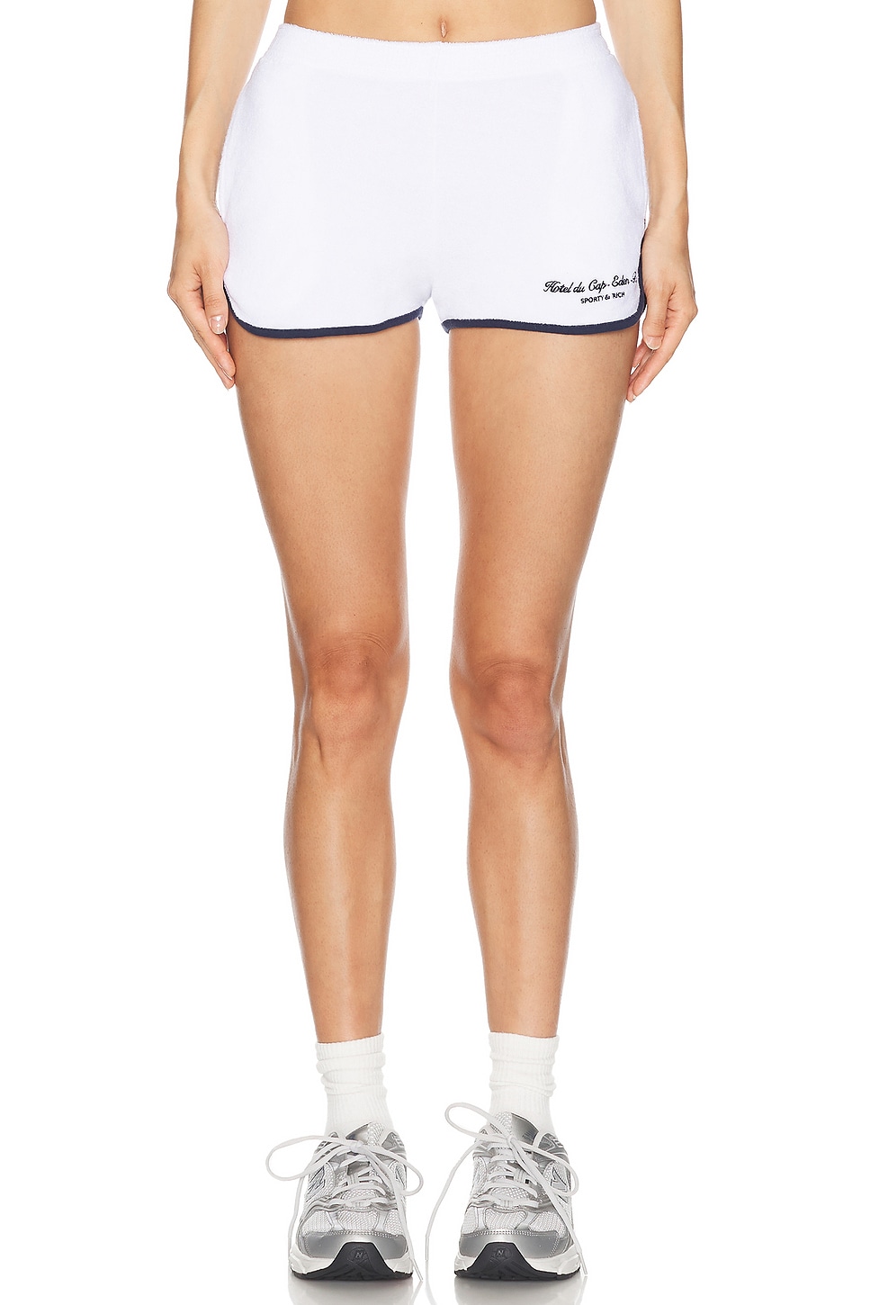 Image 1 of Sporty & Rich Hotel Du Cap Cursive Terry Short in White & Navy