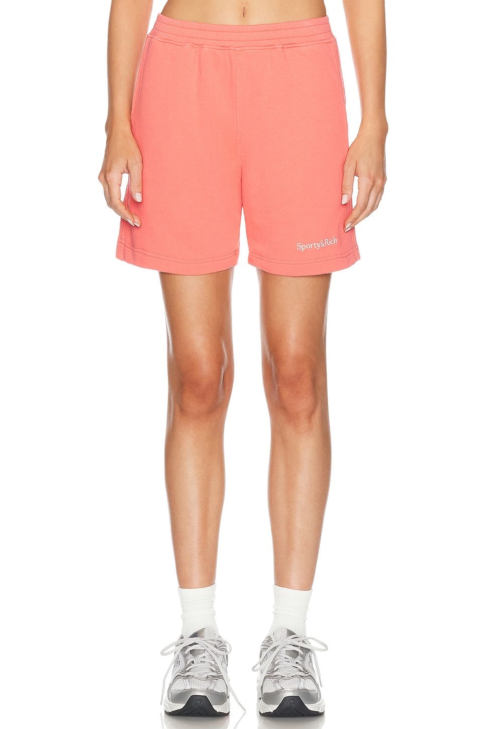Image 1 of Sporty & Rich Serif Logo Soft Gym Short in Cotton Candy & White