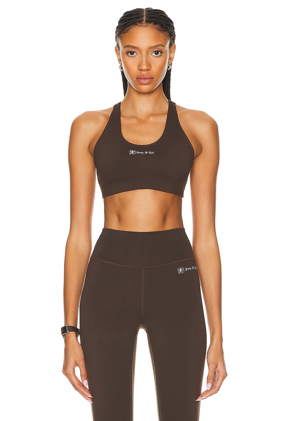 Image 1 of Sporty & Rich Runner Script Sports Bra in Chocolate