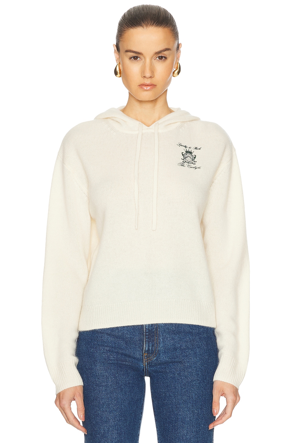 X Hotel Carlyle Crest Cashmere Hoodie in Cream