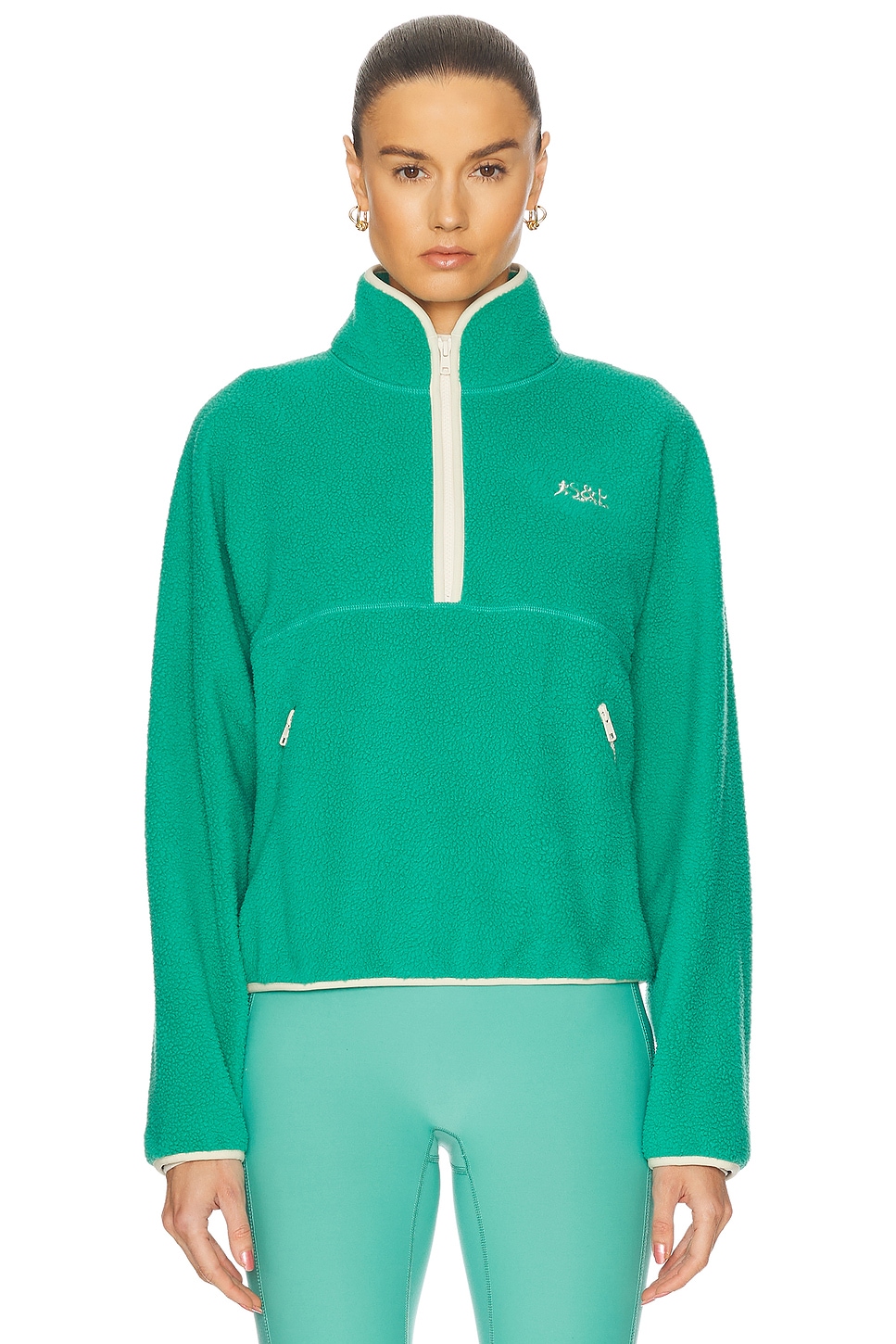 Runner Sherpa Quarter Zip Sweater in Teal