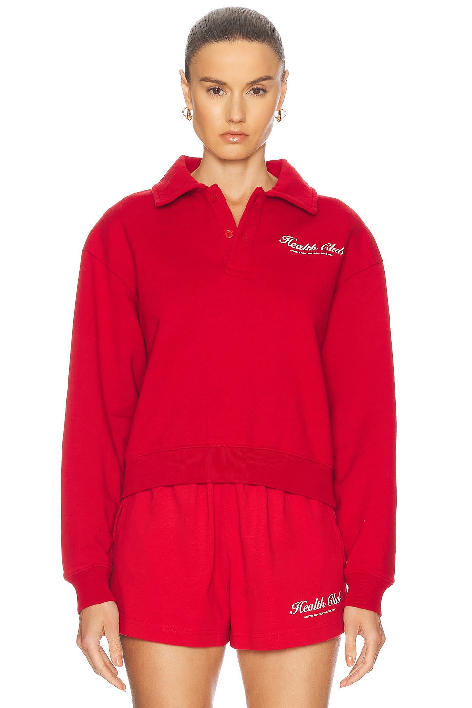 Image 1 of Sporty & Rich Plaza Polo Sweater in Crimson