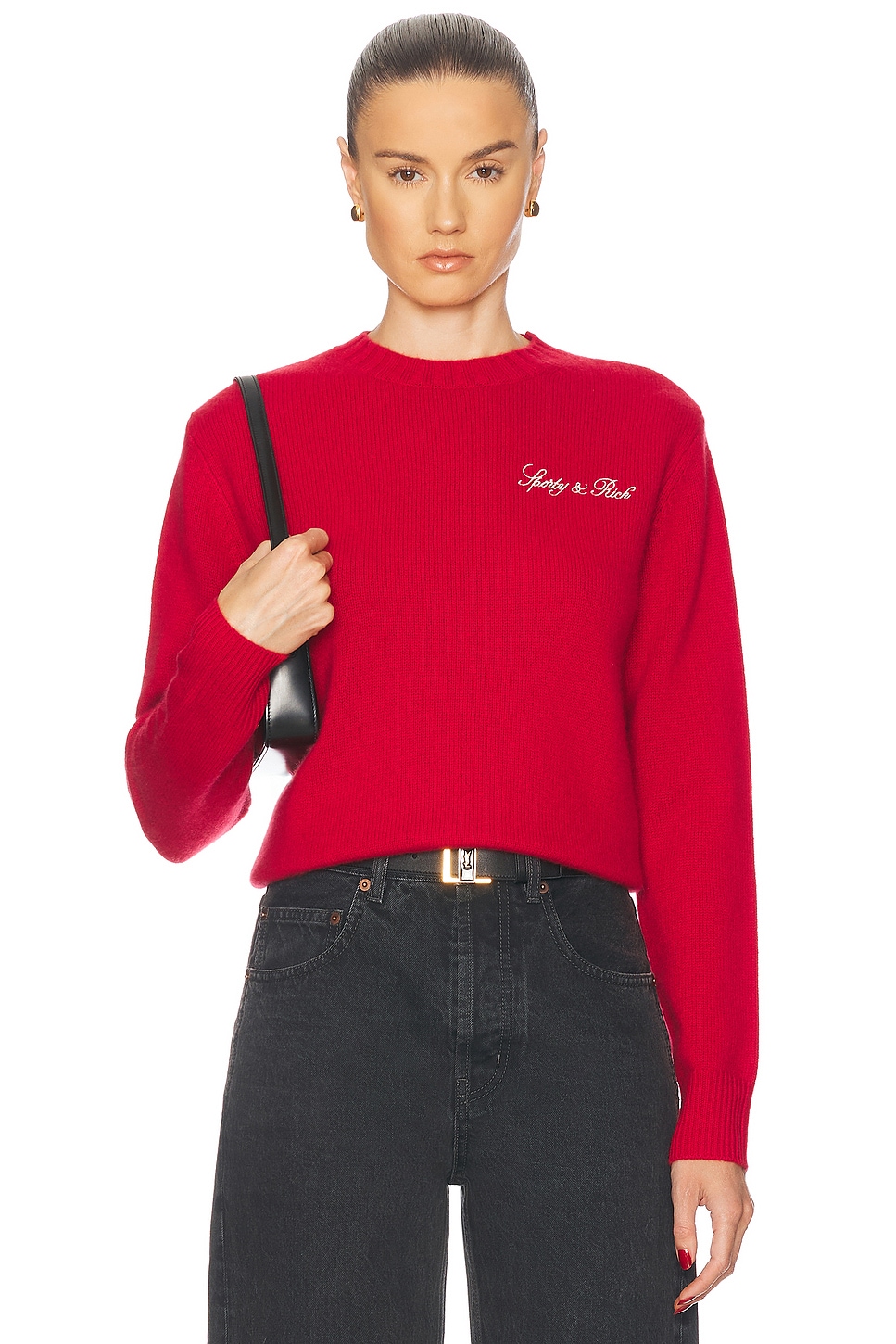 Vendome Script Cashmere Crewneck Sweater in Red