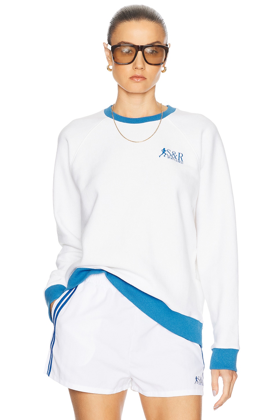 Image 1 of Sporty & Rich Runner Soft Crewneck Sweatshirt in White