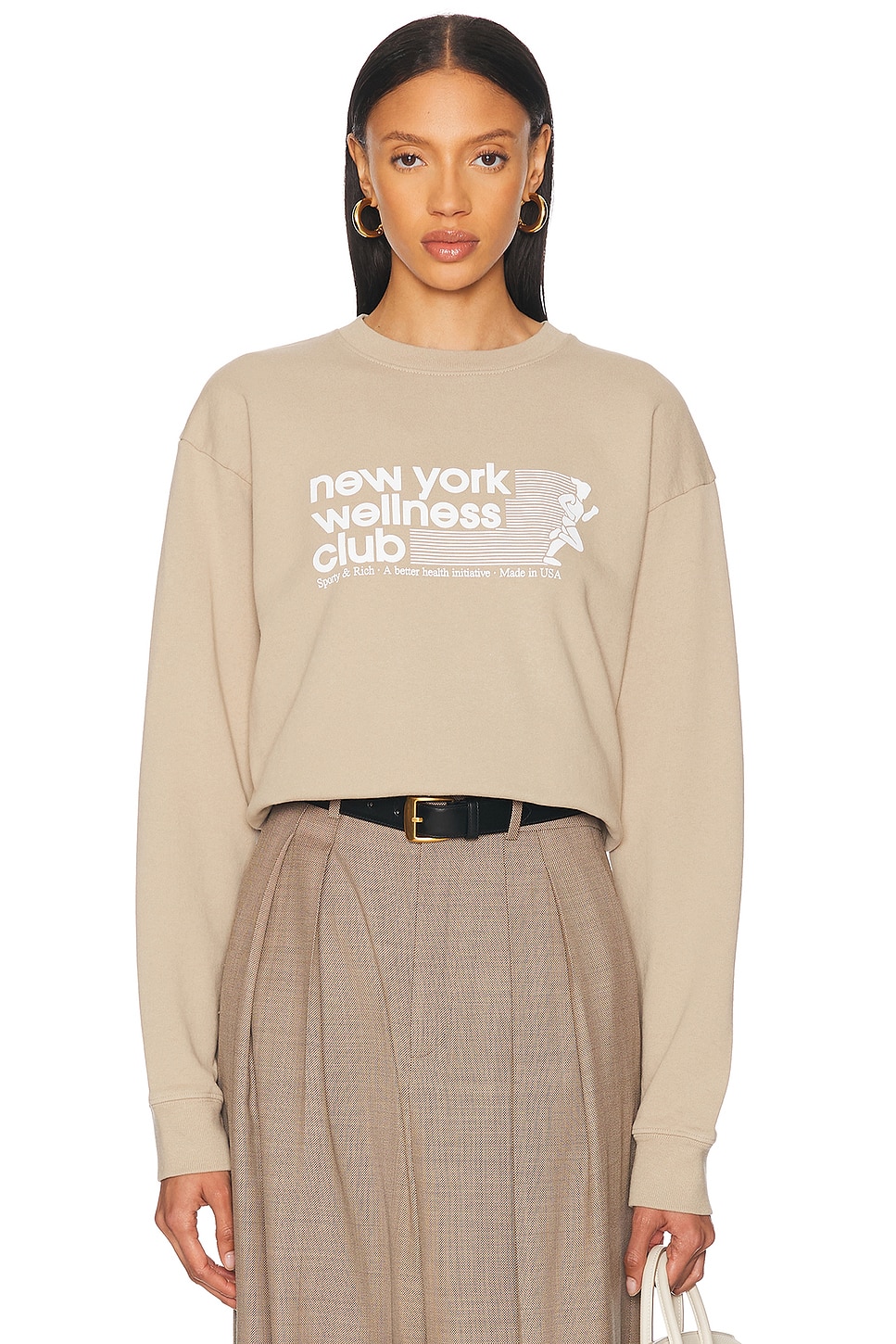USA Wellness Club Crewneck Sweatshirt in Tan