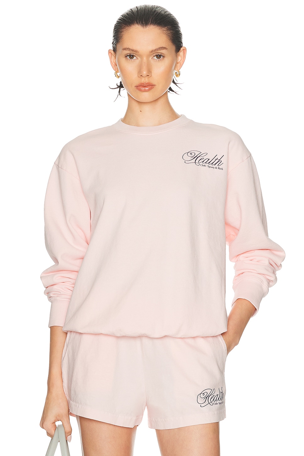 Image 1 of Sporty & Rich Health Script Crewneck Sweatshirt in Pink Dolphin