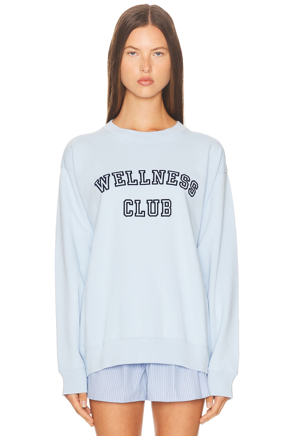 Image 1 of Sporty & Rich Wellness Club Flocked Crewneck Sweatshirt in Ciel