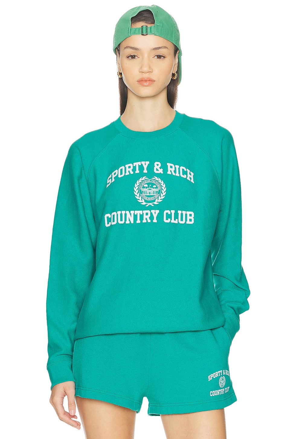 Image 1 of Sporty & Rich Varsity Crest Soft Crewneck Sweatshirt in Spring Green