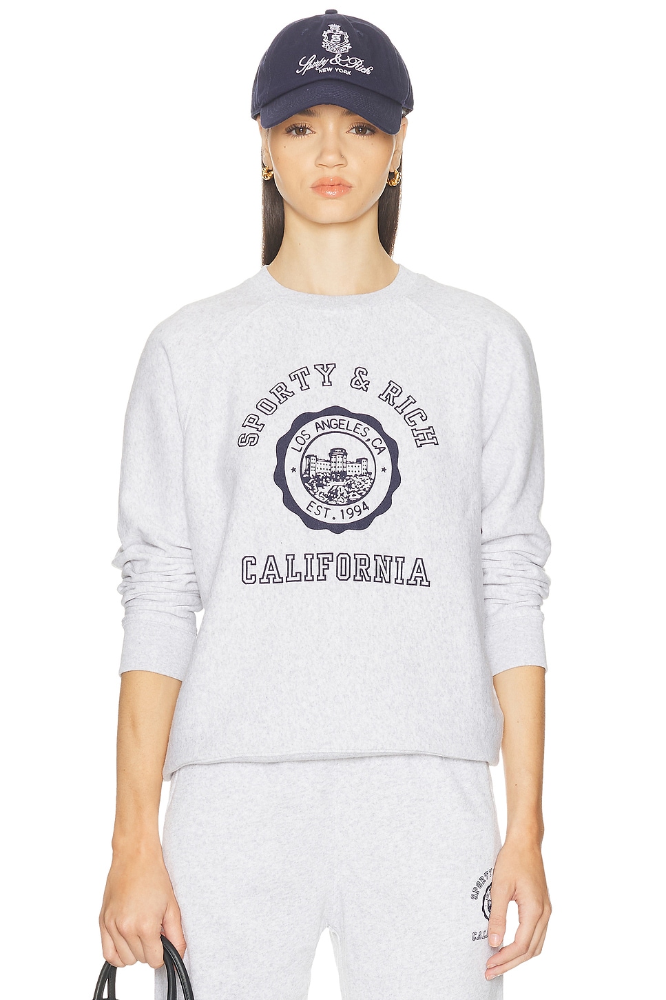 Image 1 of Sporty & Rich California Emblem Soft Crewneck Sweatshirt in Heather Gray