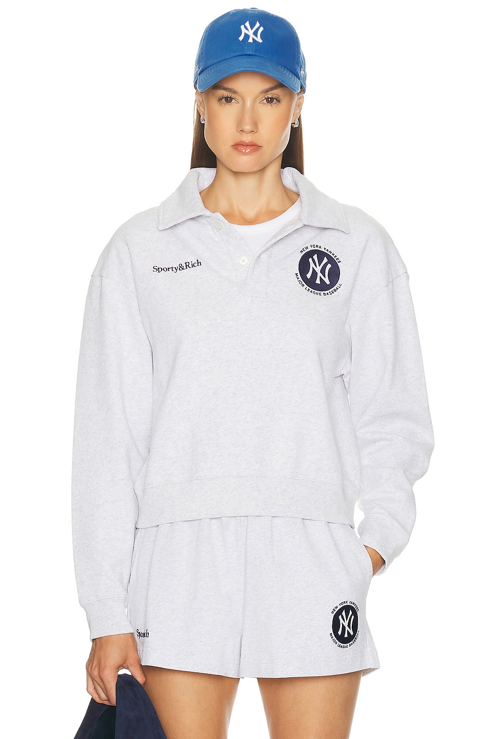 Image 1 of Sporty & Rich X NY Yankees World Series Polo Sweater in Heather Gray