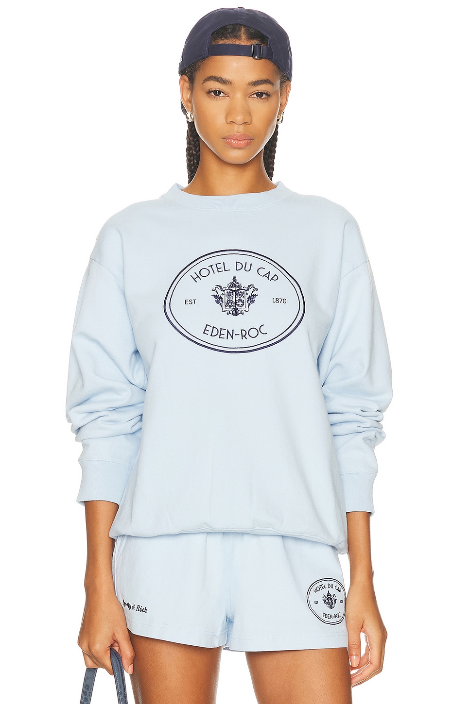 Sporty And Rich X Hotel Du Cap Eden Roc Eden Crest Crewneck Sweatshirt In Blue