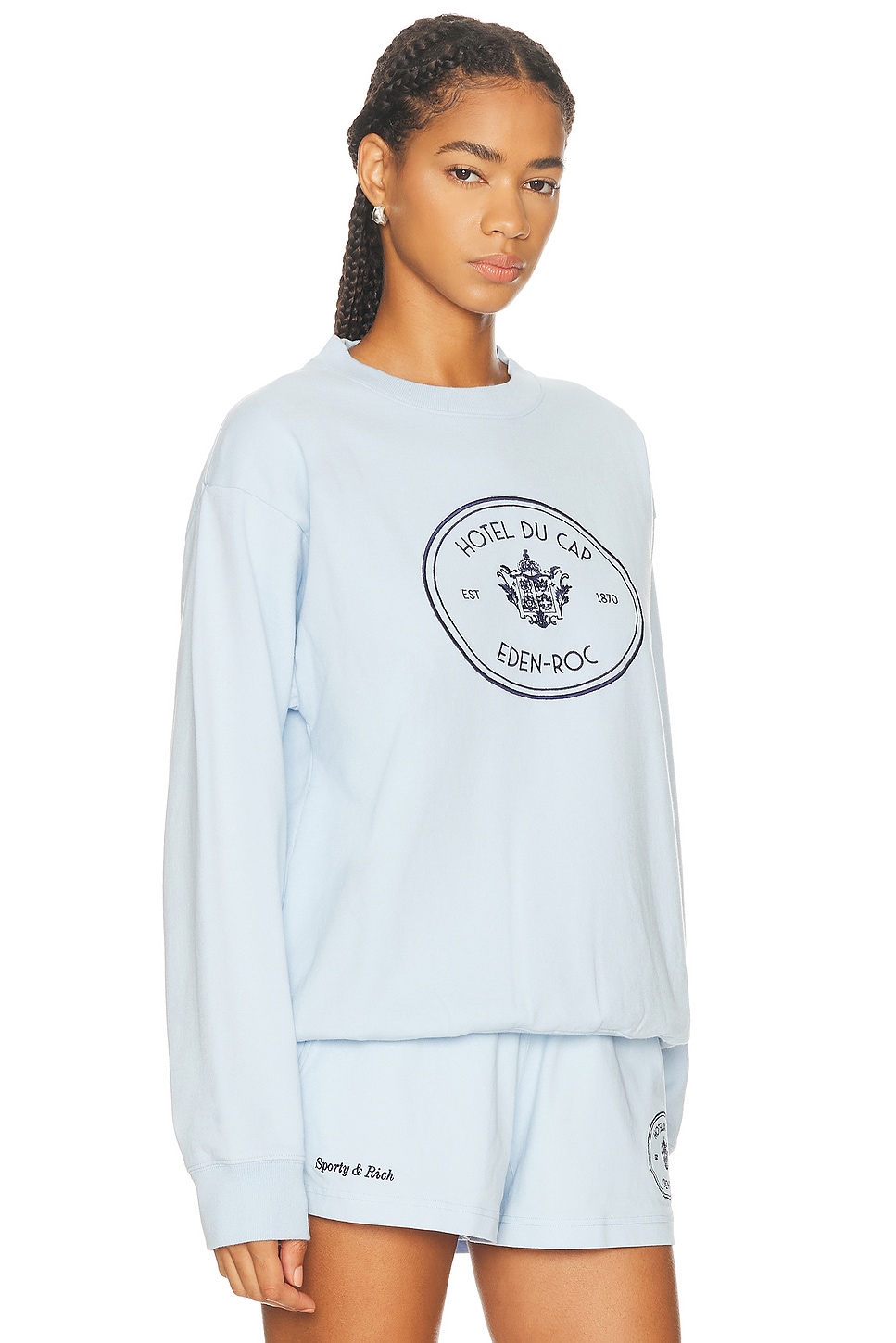 Sporty And Rich X Hotel Du Cap Eden Roc Eden Crest Crewneck Sweatshirt In Blue