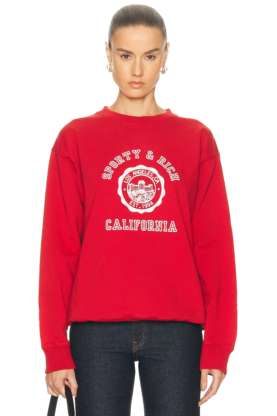 Image 1 of Sporty & Rich California Emblem Crewneck Sweatshirt in Ruby