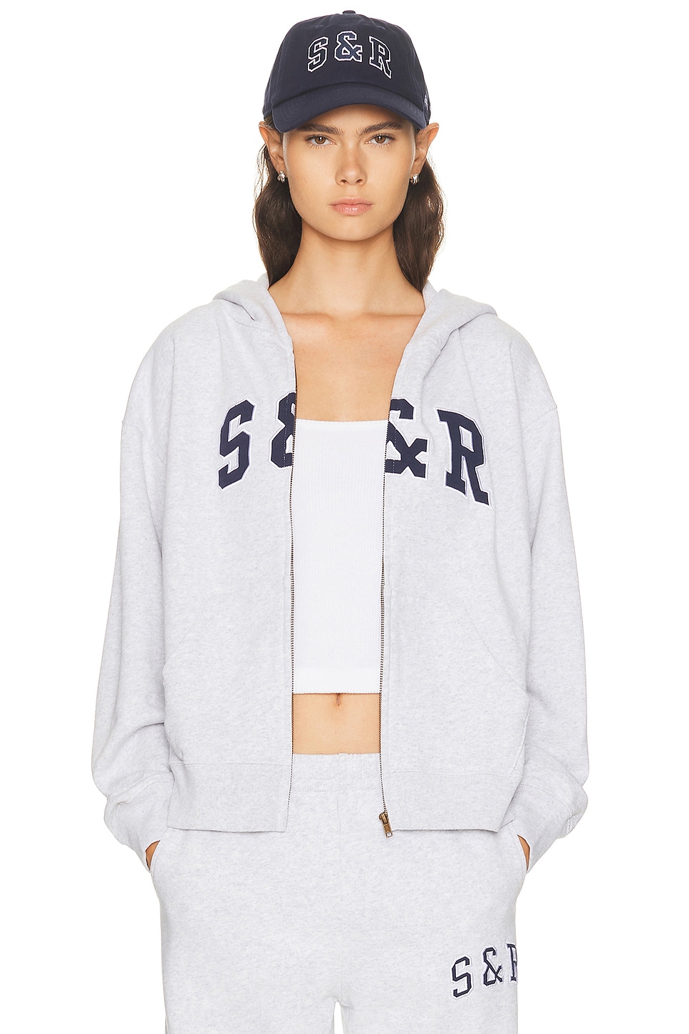 Image 1 of Sporty & Rich Ivy Zip Hoodie in Heather Gray