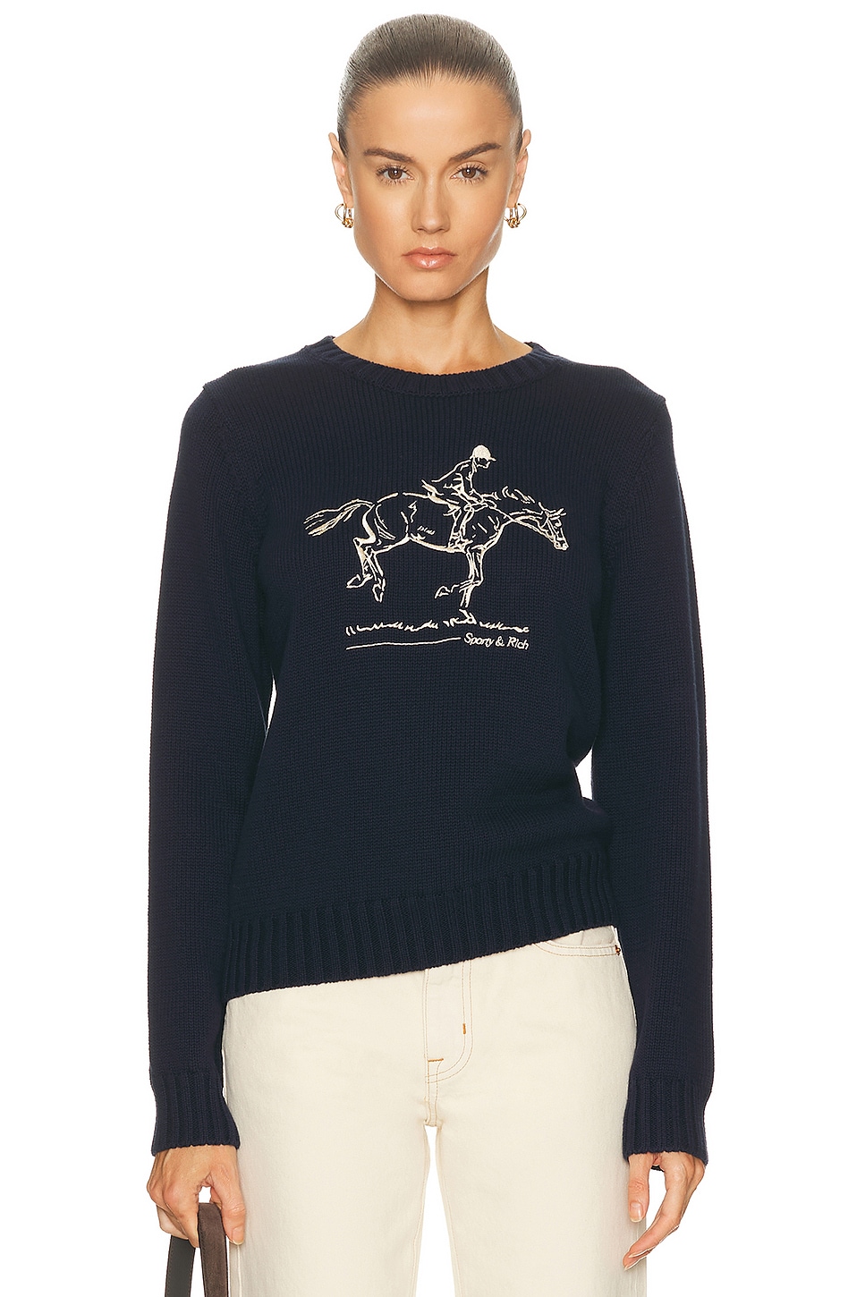 Image 1 of Sporty & Rich Horse Knitted Sweatshirt in Dark Navy