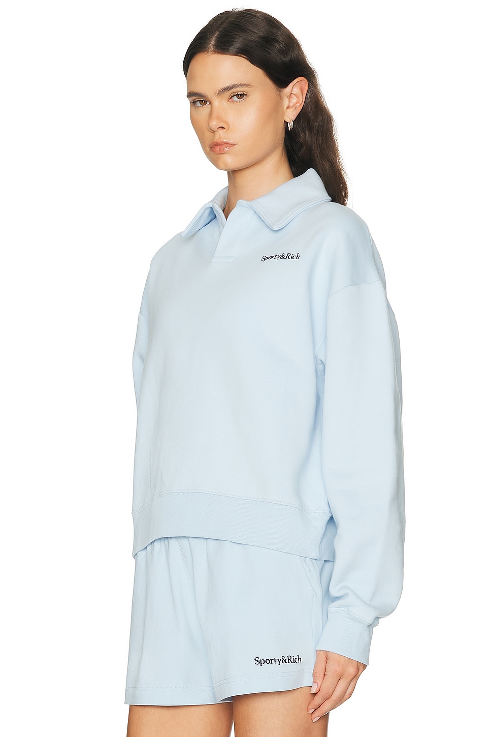 Sporty & Rich Serif Logo Embroidered Polo Sweatshirt | Thumbnail 7 Sporty & Rich Serif Logo Embroidered Polo Sweatshirt | Thumbnail 7