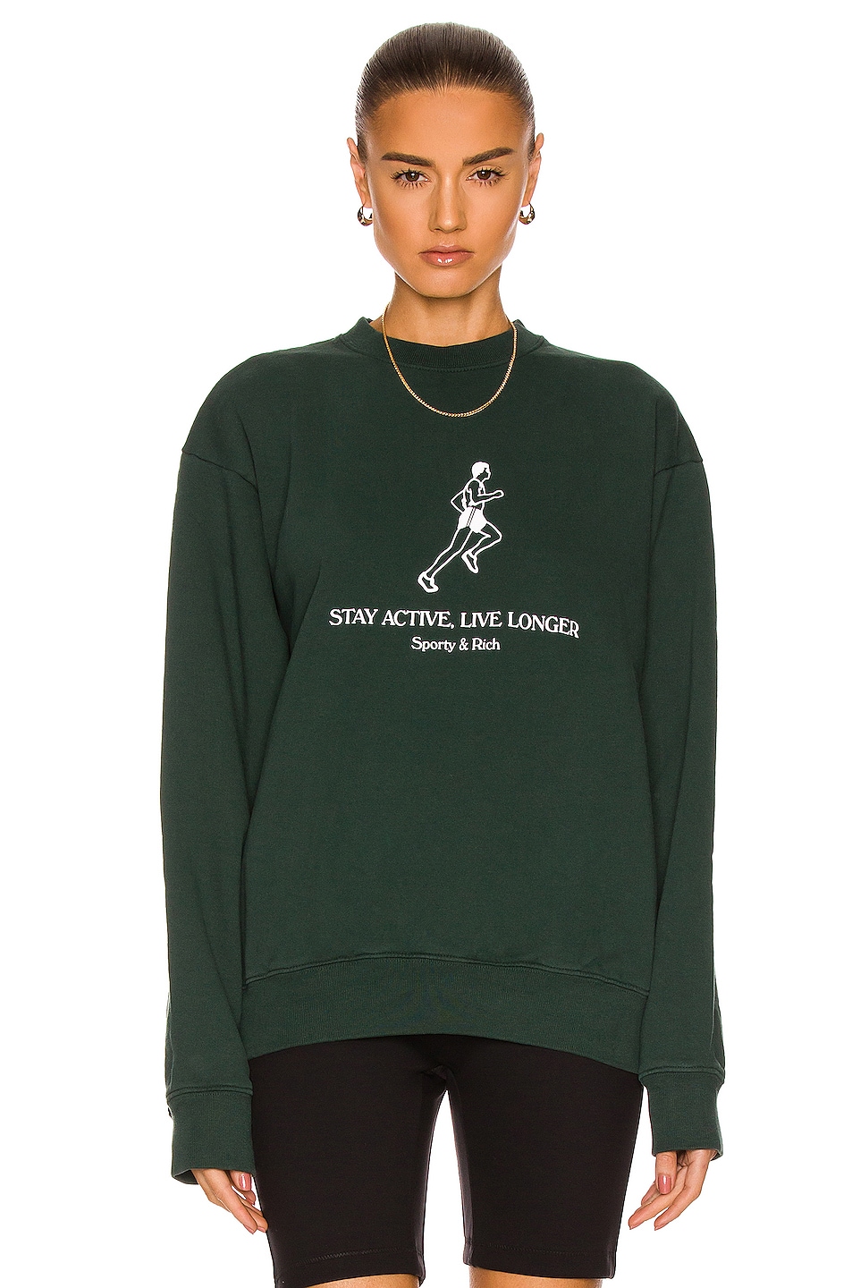 Image 1 of Sporty & Rich Live Longer Sweatshirt in Forest Green & White