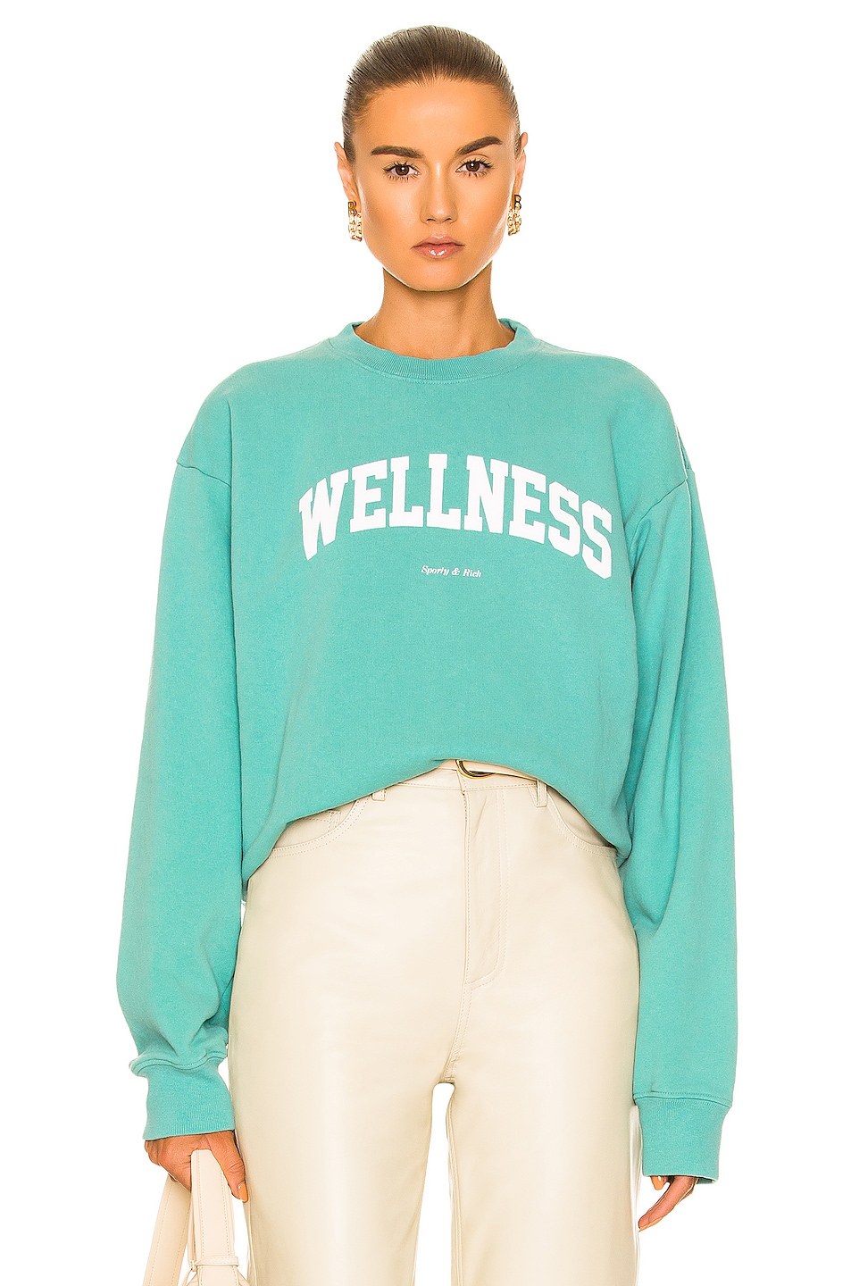 Image 1 of Sporty & Rich Wellness Ivy Crewneck Sweatshirt in Faded Teal & White
