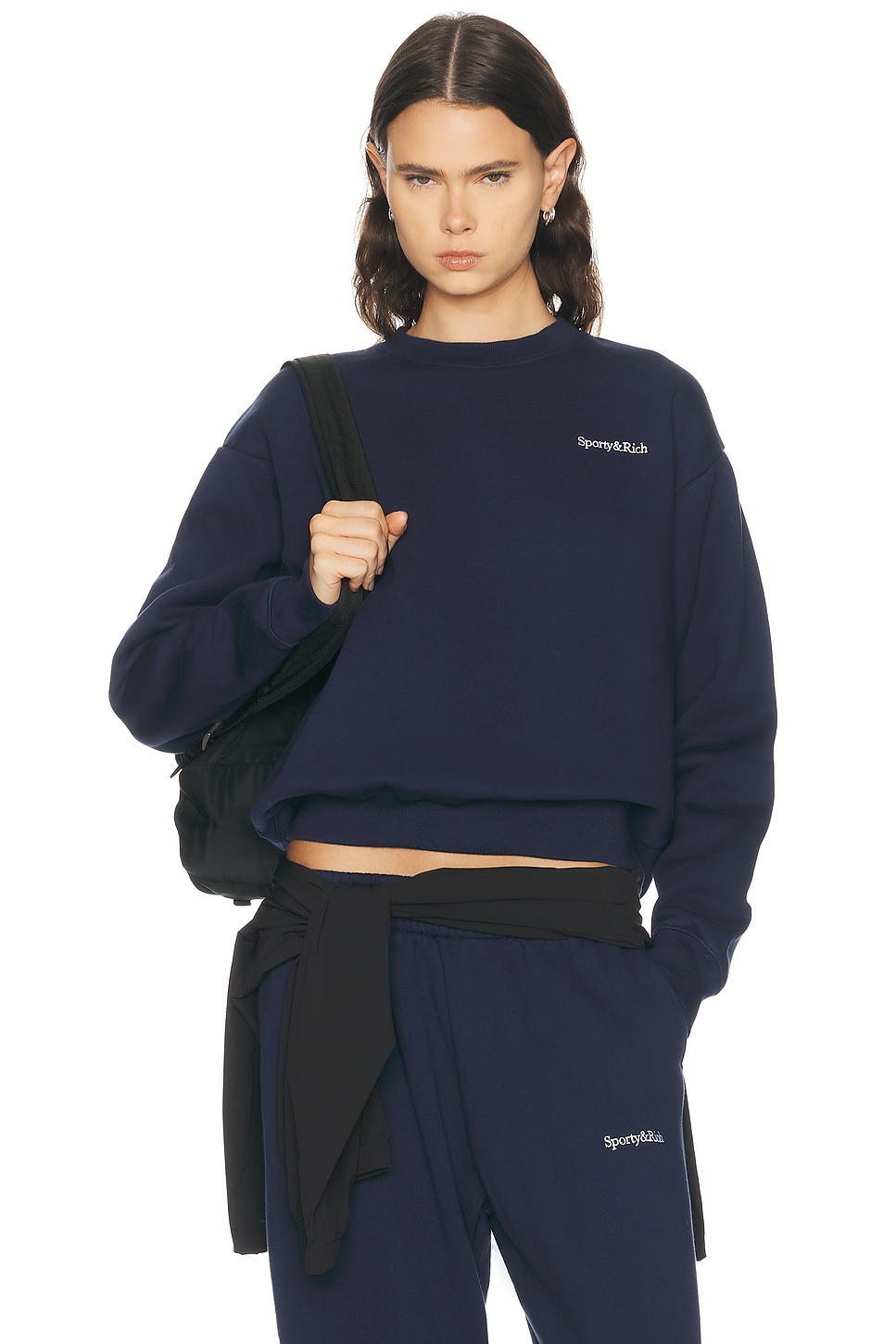 SPORTY & RICH Serif Logo Embroidered Crewneck Sweatshirt