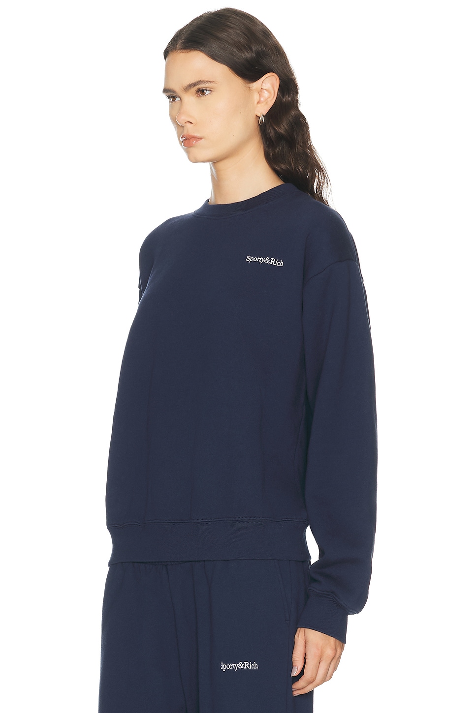 SPORTY & RICH Serif Logo Embroidered Crewneck Sweatshirt