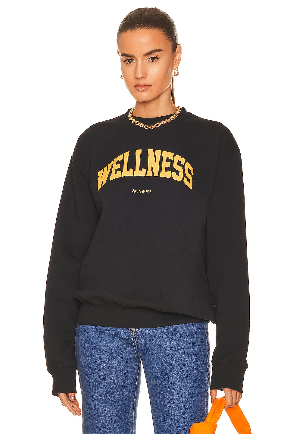 Image 1 of Sporty & Rich Wellness Ivy Crewneck Sweatshirt in Black & Yellow