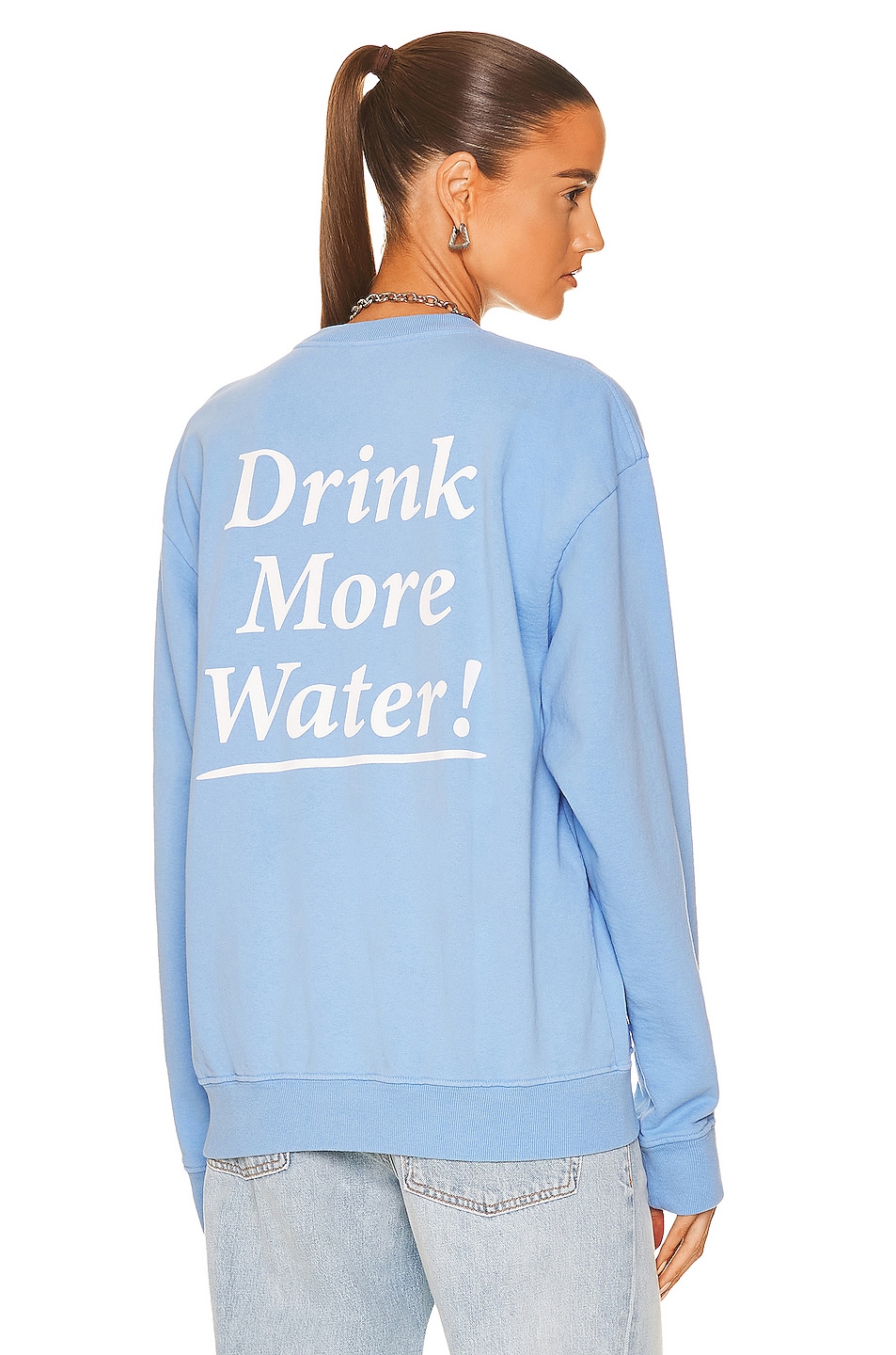Image 1 of Sporty & Rich Drink More Water Crewneck Sweatshirt in Periwinkle & White