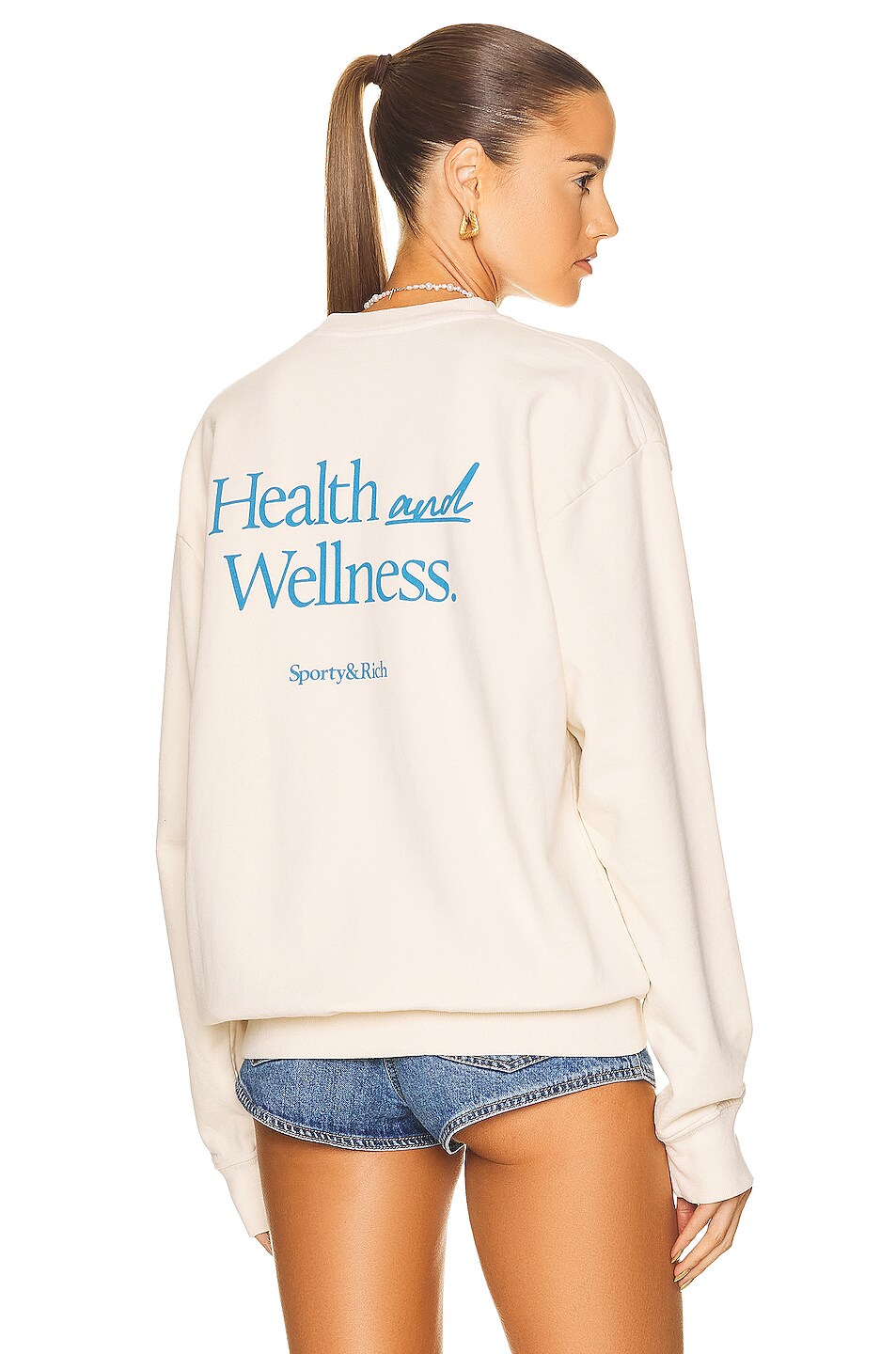Image 1 of Sporty & Rich New Health Crewneck Sweatshirt in Cream & Blue