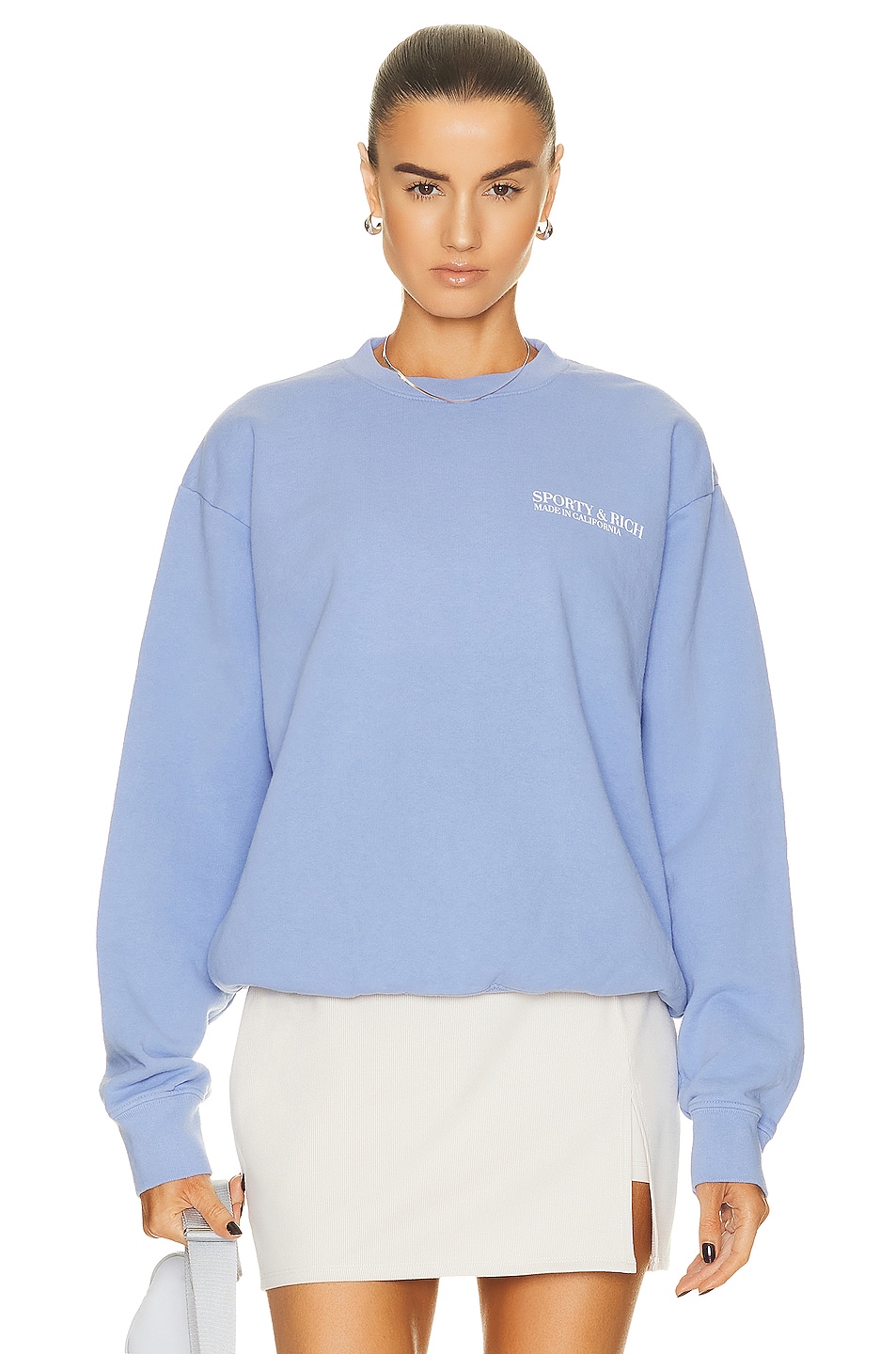 Image 1 of Sporty & Rich Made in California Crewneck Sweatshirt in Periwinkle & White