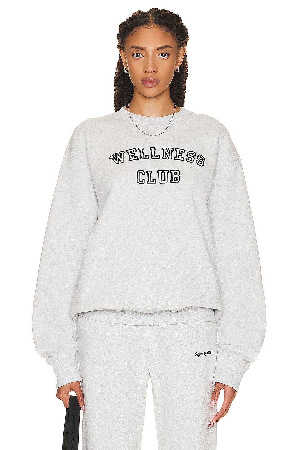 Image 1 of Sporty & Rich Wellness Club Flocked Crewneck Sweatshirt in Heather Grey & Black