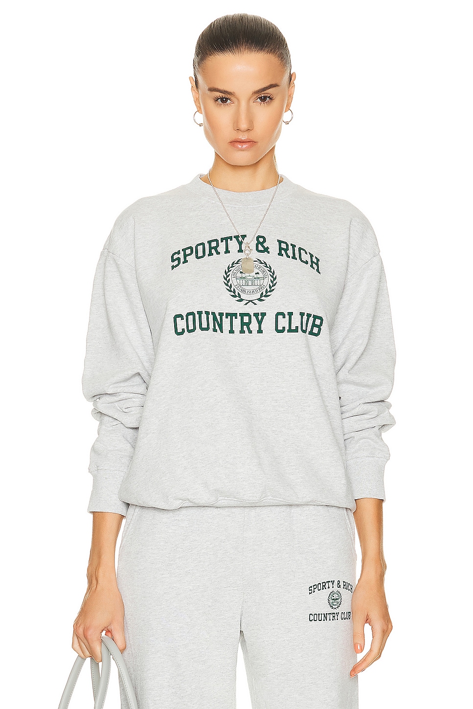 Image 1 of Sporty & Rich Varsity Crest Crewneck Sweater in Heather Gray