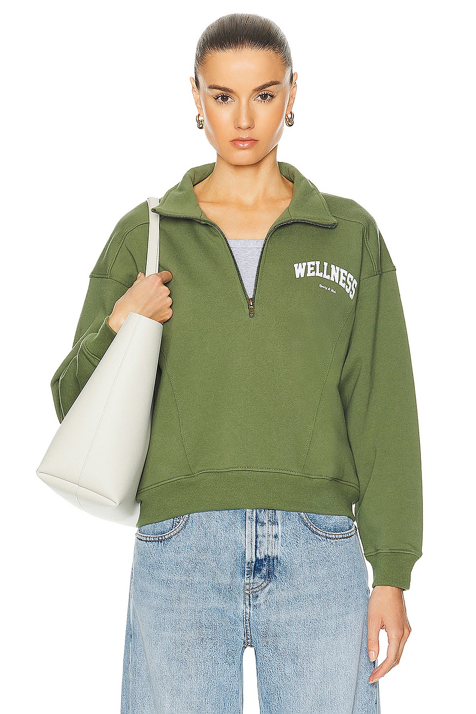 Image 1 of Sporty & Rich Wellness Ivy Quarter Zip Sweater in Moss